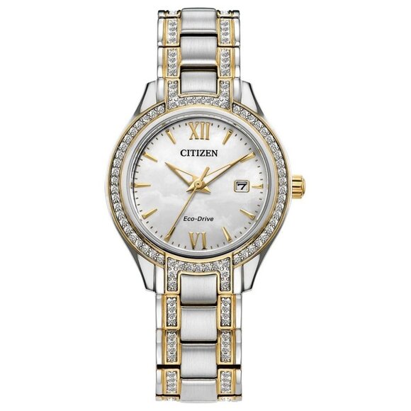 Citizen Women's Classic Date Solar Eco-Drive Gold Silver Watch 30 MM FE1234-50D - Picture 1 of 6